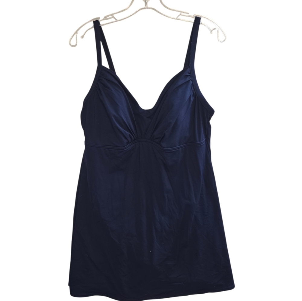 Lands End 16W modest navy blue swim dress